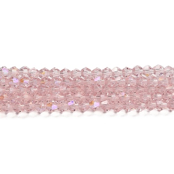 Transparent Electroplate Glass Beads Strands, AB Color Plated, Faceted, Bicone, Pink, 3.5~3.8x3mm, Hole: 0.8mm, about 113~115pcs/strand, 14.17~14.37 inch(36~36.5cm)