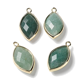 Natural Green Aventurine Pendants, with Platinum Brass Edge, Faceted, Horse Eye, 22x12x5.5mm, Hole: 1.8mm