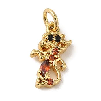 Brass Micro Pave Red Cubic Zirconia Pendants, Real 18K Gold Plated, 15x7.5x3mm, Hole: 3.2mm