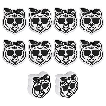 10Pcs Food Grade Eco-Friendly Silicone Beads, Chewing Beads For Teethers, DIY Nursing Necklaces Making, Tiger, White, 28.5x25x8.5mm, Hole: 2mm