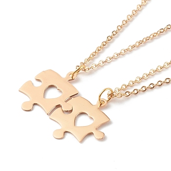 304 Stainless Steel Puzzle Piece Pendant Necklaces Sets, Best Friend Necklaces for Friendship Gifts, Hollow Heart, Light Gold, 17.31 inch(45.5cm), 2pcs/set
