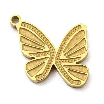 Ion Plating(IP) 316L Surgical Stainless Steel Pendants, Textured, Butterfly Charm, Real 18K Gold Plated, 16x16x1.5mm, Hole: 1.2mm