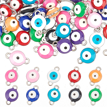 Unicraftale 304 Stainless Steel Enamel Links Connectors, Flat Round with Evil Eye, Mixed Color, 9.5x6x3.5mm, Hole: 1.2mm, 10 colors, 6pcs/color, 60pcs/box