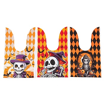 100Pcs Rabbit Shaped Halloween Candy Plastic Bags, Skeleton Printed Candy Gift Bags, Mixed Color, 21.5~22.5x13.6x0.01cm