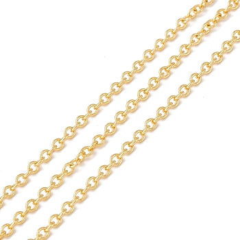 Brass Cable Chains, Long-Lasting Plated, Soldered, with Spool, Cadmium Free & Lead Free, Real 18K Gold Plated, 2.6x2.2x0.5mm