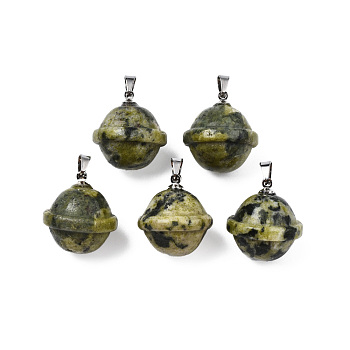 Natural TaiWan Jade Pendants, with Stainless Steel Color Tone Stainless Steel Findings, Planet, 22.5x20mm, Hole: 3x5mm