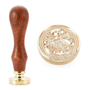 Brass Wax Sealing Stamp, with Rosewood Handle for Post Decoration DIY Card Making, Telescope Pattern, 89.5x25.5mm