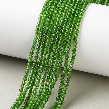 Natural Green Diopside Beads Strands, Round, Faceted, Grade A, 2.5~3mm, Hole: 0.6mm, about 181~182pcs/strand, 15.10''(38.35~38.45cm)