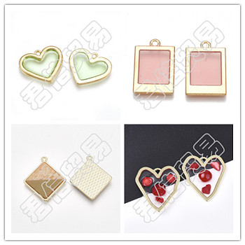 Epoxy Resin Pendants, with Alloy Findings, Heart & Rectangle & Square, Light Gold, 15.5~40.5x14~35x1.5~6mm, Hole: 1.5~3mm