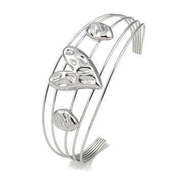 Non-Tarnish 304 Stainless Steel Hollow Open Cuff Bangles, Heart, 2-3/4~2-7/8 inch(6.9~7.3cm)x1-7/8 inch(4.7cm)