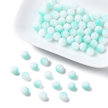 Two Tone Opaque Baking Painted Glass Beads Strands, Round, Teal, 8x7mm, Hole: 1.2mm, about 100~102pcs/strand, 29.53~30.12 inch(75~76.5cm)