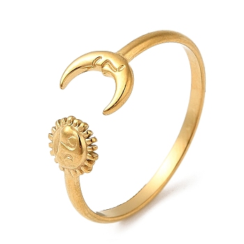 304 Stainless Steel Finger Rings, Open Cuff Ring for Women, Golden, Moon & Sun, US Size 7 1/2(17.7mm), 1.5~7mm