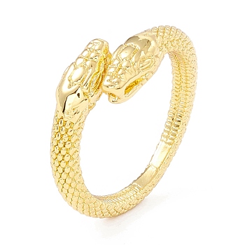Rack Plating Brass Double Snake Open Cuff Ring for Women, Long-Lasting Plated, Cadmium Free & Lead Free, Real 18K Gold Plated, US Size 7 3/4(17.9mm)