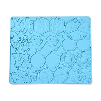 Christmas Theme Pendant Silicone Molds, Resin Casting Molds, for UV Resin, Epoxy Resin Jewelry Making, Mixed Shapes, Deep Sky Blue, 236x283x4mm, Hole: 2mm and 3mm