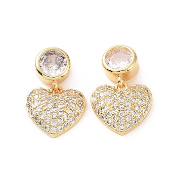 Clear Cubic Zirconia Heart Dangle Stud Earrings, Brass Jewelry for Women, Real 18K Gold Plated, 20mm, Pin: 0.8mm
