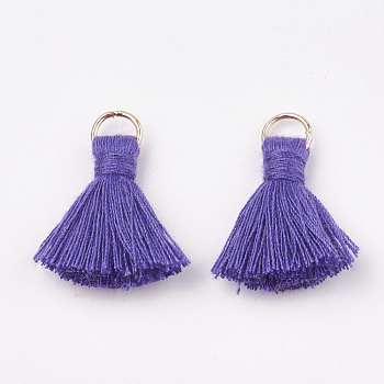 Décorations pendentif pompon en polycoton (coton polyester), avec les accessoires en fer, or clair, support violet, 20~30x7~8mm, Trou: 5mm