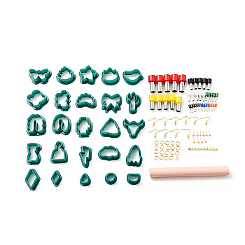 PP Plastic Clay Earring Cutters Set, Iron Earring Hook Pin, Ear Nuts, 430 Stainless Steel Hole Puncher, Bakeware Tools, DIY Clay Accessories, Mixed Shape, Man/Cloud/Flower, Teal, Clay Cutter: 22~47x21~47x15mm