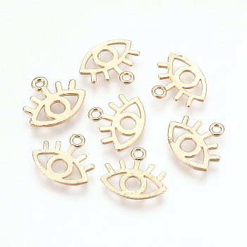 Brass Charms, Nickel Free, Real 18K Gold Plated, Eye, 11.5x13x1mm, Hole: 1mm