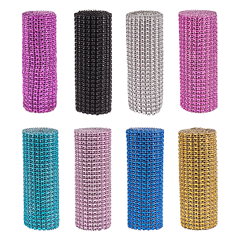 Plastic 24 Row Rhinestone Mesh Roll, Rectangle, Mixed Color, 90.5~91.5x11.8cm, about 4mm in diameter, 1yards/roll, 8rolls/set