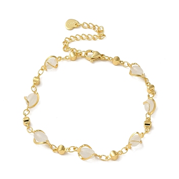 Brass Link Chain Bracelets, with Glass, Light Gold, 10 inch(25.5cm)