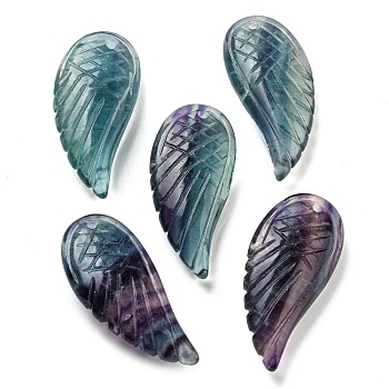 Natural Fluorite Pendants, Carved Wing Charms, 36.5~37x17x8.5~9mm, Hole: 1.6mm