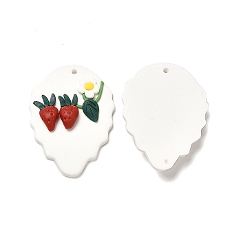 Handmade Polymer Clay Pendants, Strawberry Charm, Red, 40.5x30x6.5mm, Hole: 2mm