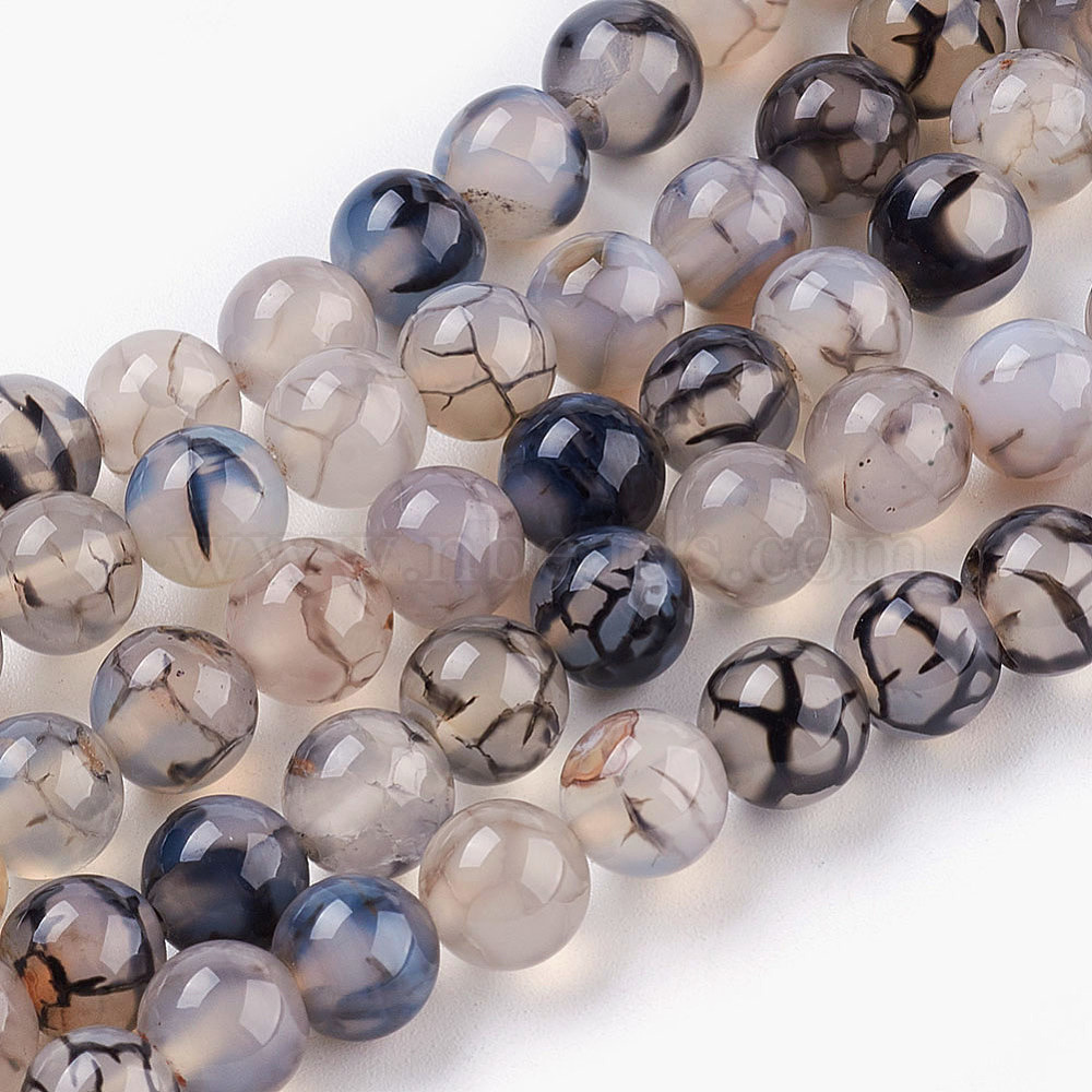 8mm Natural Dragon Veins Agate Onyx Round Gemstone Loose Beads Strand 15'' 