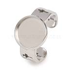 Hollow Cross 304 Stainless Steel Cuff Ring Components, Round Pad Ring Setting, Stainless Steel Color, 7~13.5mm, 18mm, Tray Size: 12mm(SA-CBA098D-02P-C)