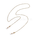 304 Stainless Steel Curb Chain for Eyeglasses, with Silicone Loops Ends, Real 18K Gold Plated, 748~750x2mm(AJEW-EH00411-01)
