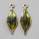 Alloy Enamel Pendants, Leaf Charms, Golden, 30x10x3mm, Hole: 2mm(ENAM-TAC0019-05)