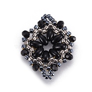 MIYUKI & TOHO Handmade Japanese Seed Beads Links, Loom Pattern, Flower, Black, 24~25.6x19~19.2x3.2~3.6mm, Hole: 1.5~1.6mm(SEED-E004-H16)