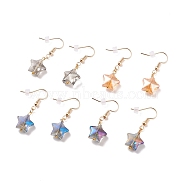 Glass Star Dangle Earrings, Gold Plated Brass Jewelry for Women, Mixed Color, 37.5mm, Pin: 0.9mm(EJEW-JE04929)