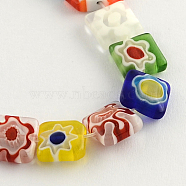 Square Handmade Millefiori Glass Beads Strands, Mixed Color, 10x10x4mm, Hole: 1mm, about 38pcs/strand, 14.5 inch(LK-R004-19)