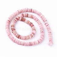 Natural Shell Beads Strands, Dyed, Disc, Pink, 4.9~6x0.4~6mm, Hole: 1.4mm, about 15.94 inch~16.14 inch(40.5~41cm)(X-SSHEL-E571-49A)