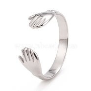 304 Stainless Steel Double Hand Hug Open Cuff Ring for Women, Stainless Steel Color, US Size 7 3/4(17.9mm)(RJEW-C025-08B-P)