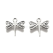 304 Stainless Steel Charms, Laser Cut, Dragonfly, Stainless Steel Color, 9.5x9.5x1mm, Hole: 1.2mm(STAS-I151-06P)