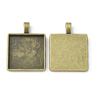 Square Alloy Pendant Cabochon Settings, Cadmium Free & Nickel Free & Lead Free, Antique Bronze, Tray: 25x25mm, 37.5x29x4mm, Hole: 3.5x5mm(X-PALLOY-N0088-06AB-NF)