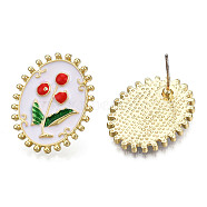 Enamel Flower of Life Stud Earrings, Light Gold Plated Alloy Jewelry for Women, Cadmium Free & Nickel Free & Lead Free, Colorful, 25x19.5mm, Pin: 0.7mm(EJEW-N046-018)
