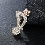 Rhinestone Music Note Brooch Pin, Light Gold Alloy Badge for Backpack Clothes , Juicy Peach, 47x22mm(MUSI-PW0002-014N)