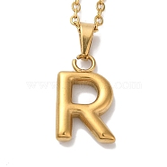 PVD Vacuum Plating 201 Stainless Steel Necklaces, Letter, Letter R, 17.80 inch(45.2cm), Pendant: 22.5x10.5x3mm(NJEW-H033-01G-R)