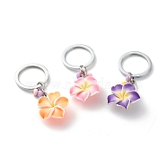 Polymer Clay Flower Keychain, with Alloy Findings, Mixed Color, 8cm(KEYC-JKC00250-S)