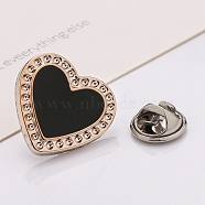 Plastic Brooch, Alloy Pin, with Enamel, for Garment Accessories, Heart, Black, 25mm(SENE-PW0013-07C-09A)
