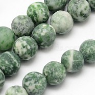 Natural Green Spot Jasper Round Bead Strands, Frosted, Round, 4mm, Hole: 0.8mm, about 90pcs/strand, 14.1 inch(G-D678-4mm)