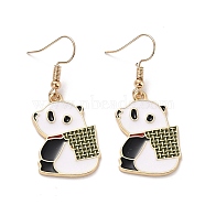 Panda Enamel Dangle Earrings for Women, Cute Animal Drop Earrings, Golden, Colorful, 45mm, Pin: 0.5mm(EJEW-Z015-11)