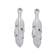 Non-Tarnish 304 Stainless Steel Pendants, Leaf, Stainless Steel Color, 21.5x5x2mm, Hole: 1.4mm(STAS-K213-04B-P)