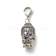 Brass Buddha Head Pendants, with Alloy Lotus Double Sided Bead Caps and 304 Stainless Steel Lobster Claw Clasps, Gunmetal, 35mm(HJEW-JM00576)
