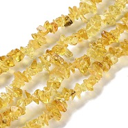 Spray Painted Transparent Glass Beads Strands, Imitation Gemstone, Chip, Goldenrod, 1~7x4~14x3~7.5mm, Hole: 0.4mm, 31.50''~31.69''(80~80.5cm)(X-GLAA-P060-01A-13)