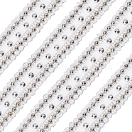 Polyester Ribbon, with Imitation Pearl Beads, Flat, White, 5/8 inch(15mm), about 5 yards/pc(OCOR-WH0073-49)