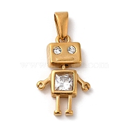 Vacuum Plating 304 Stainless Steel Pendants, with Rhinestone, Long-Lasting Plated, Robot Charm, Golden, 20x12.5x3.5mm, Hole: 5x1.5mm(STAS-M322-28G)