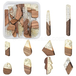 20Pcs 10 Styles Transparent Resin & Walnut Wood Pendants, with Foil, Rectangle & Teardrop & Kite, Mixed Shapes, Mixed Color, 21~51.5x3~19.5x3~4.5mm, Hole: 1.2~2mm, 2pcs/style(RESI-YW0001-30)